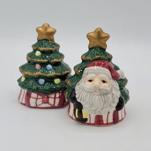 Christmas Tree and Santa Claus Salt & Pepper Shakers 80s Vintage Ceramic